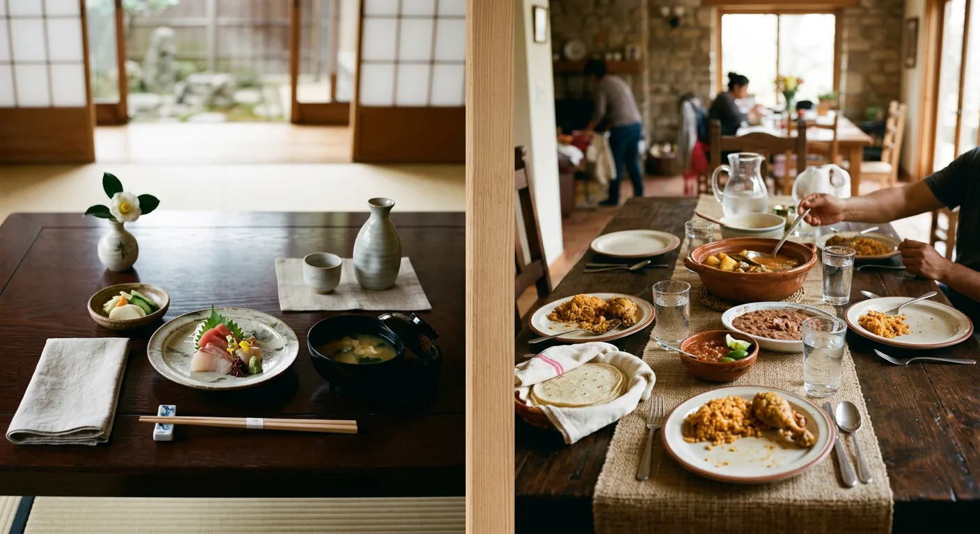 Contraste entre la mesa cortes japonesa y la mesa franca hispana