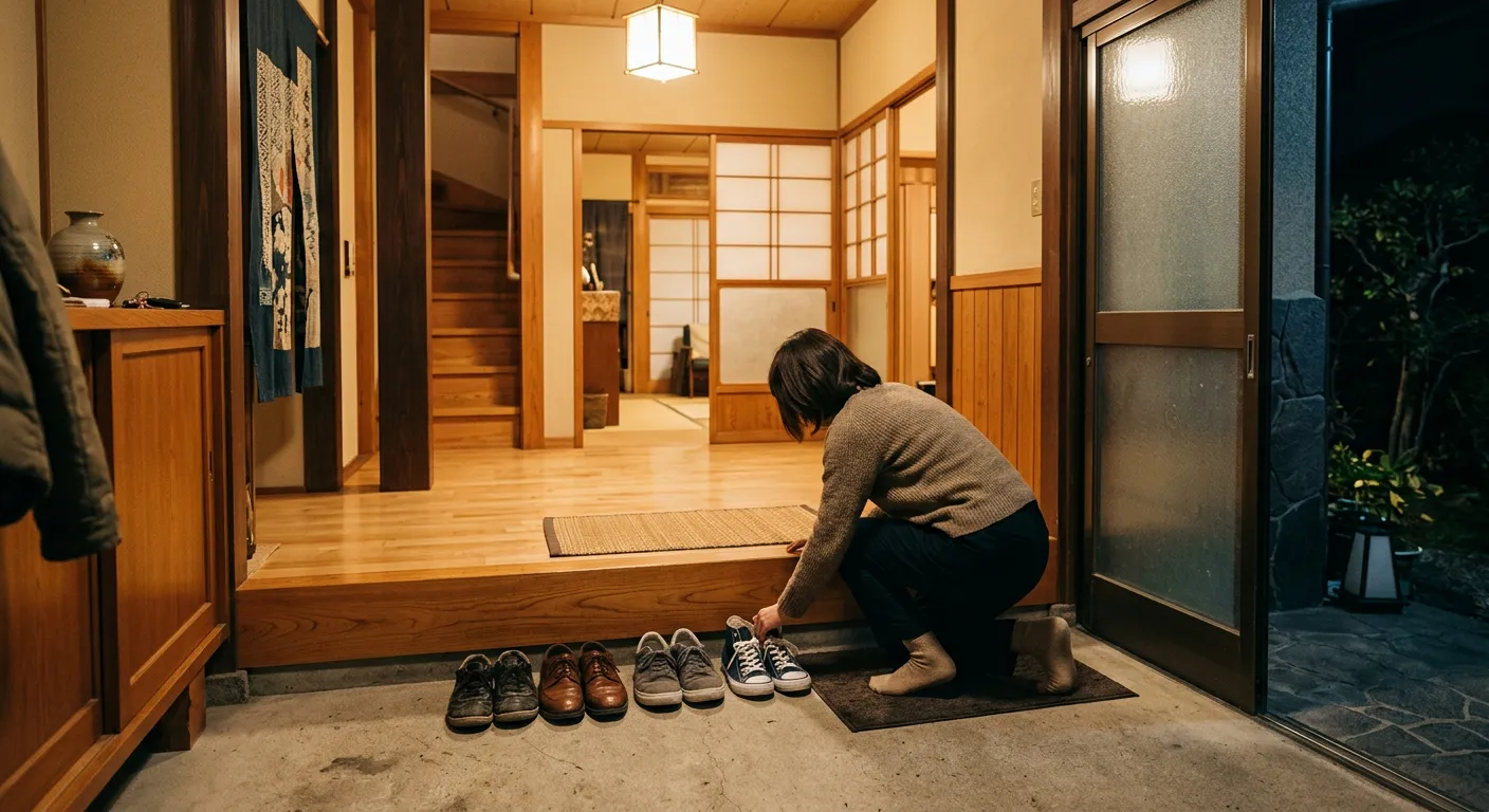 El genkan japones donde el invitado se descalza en el umbral de la casa