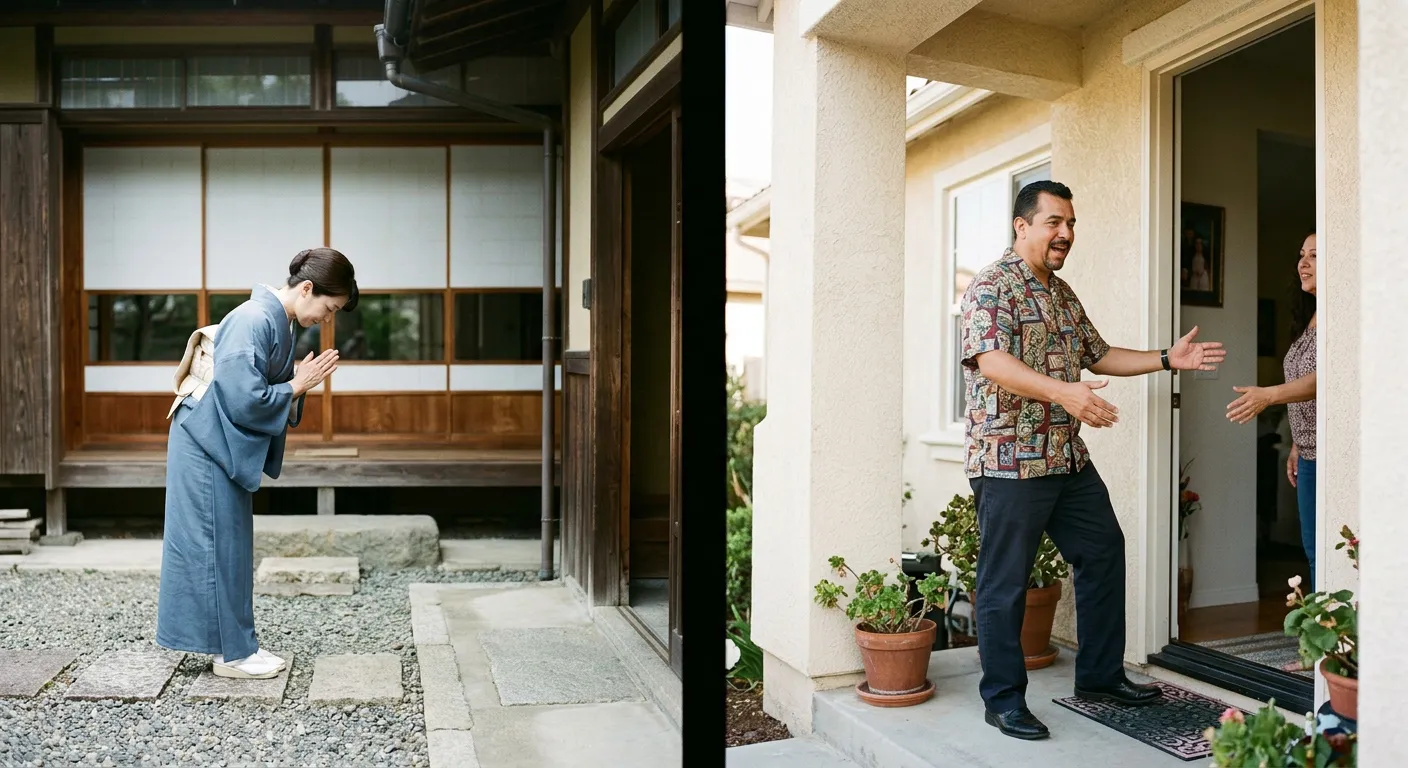 Contraste entre el ritual japones de entrar y el con permiso hispano