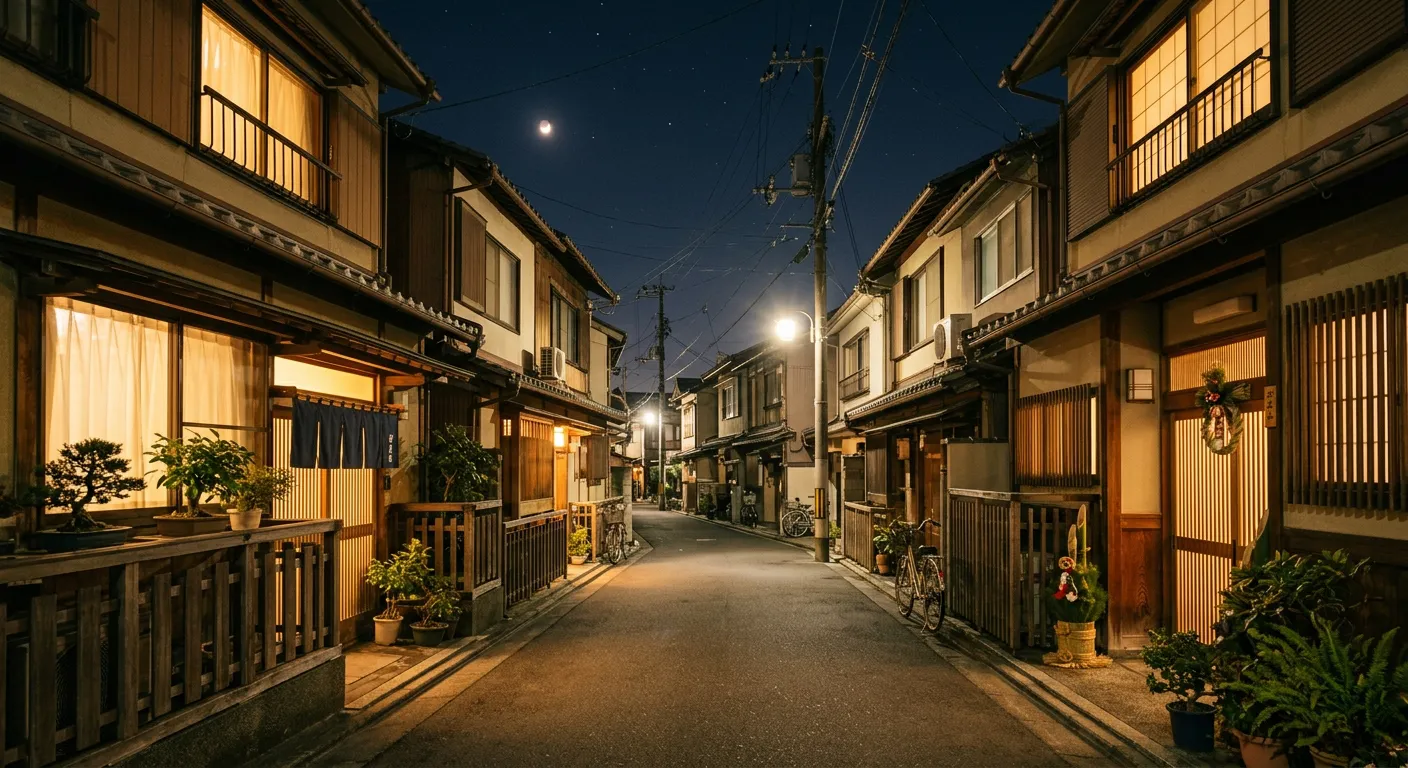 Una calle japonesa tranquila en la ultima noche del ano