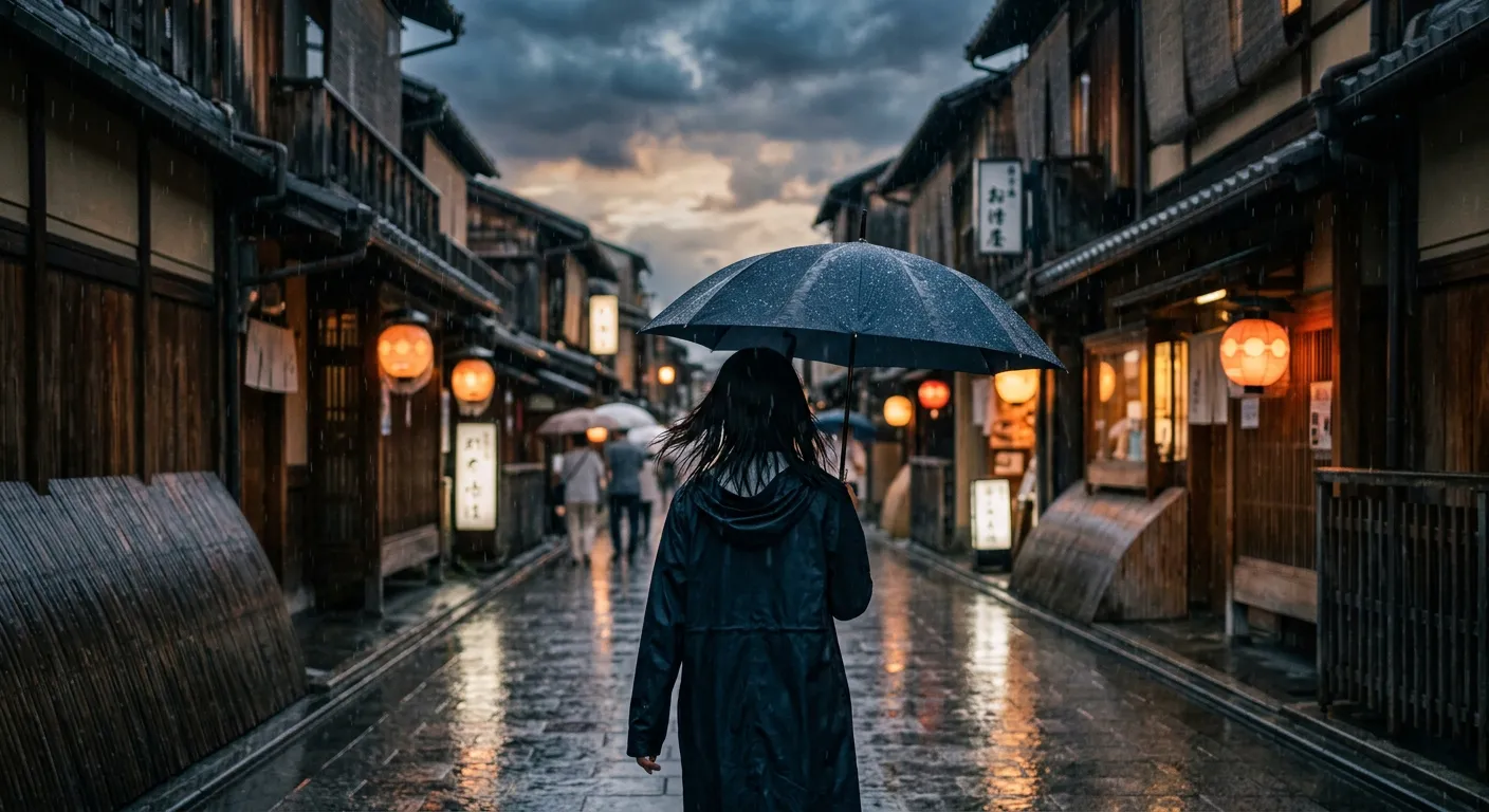 Una escena de lluvia cinematografica y lirica al estilo del cine japones