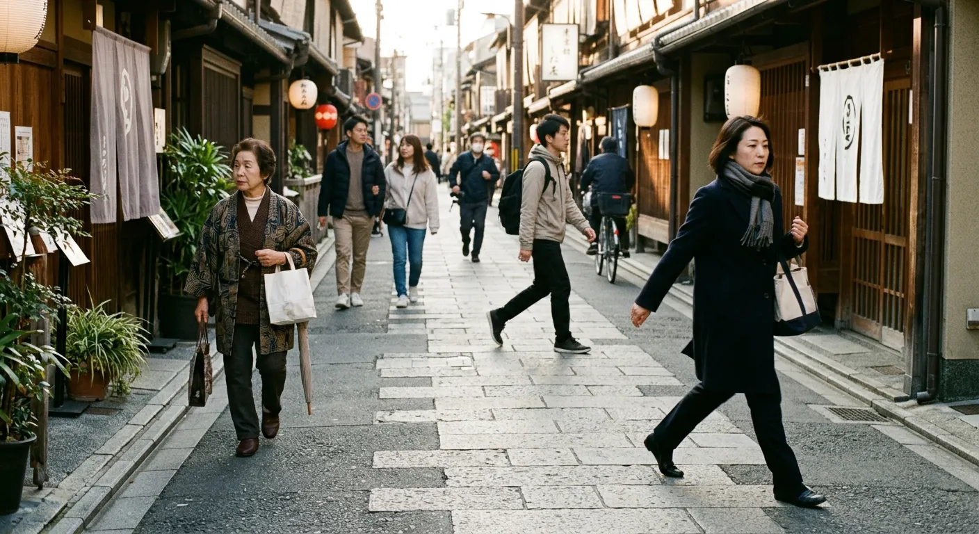 Personas caminan a velocidades muy distintas por una calle japonesa