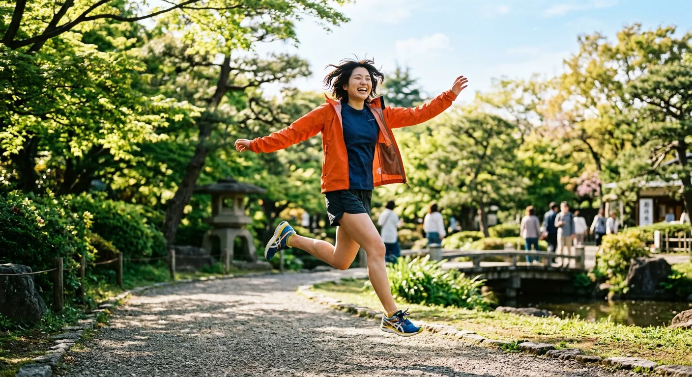 Una persona salta y corre con energia en un parque
