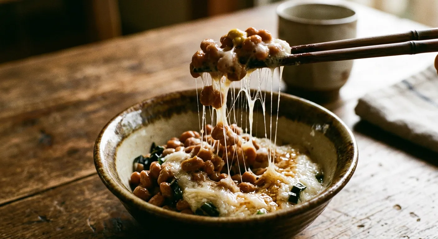 Alimentos japoneses pegajosos y viscosos como el natto, la frontera neba-neba