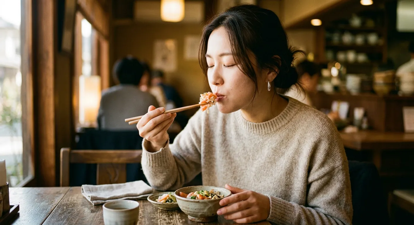 Alguien saborea despacio un bocado, la leccion de comer con calma