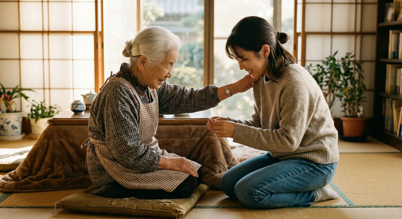 Una escena japonesa de cuidado mutuo entre generaciones