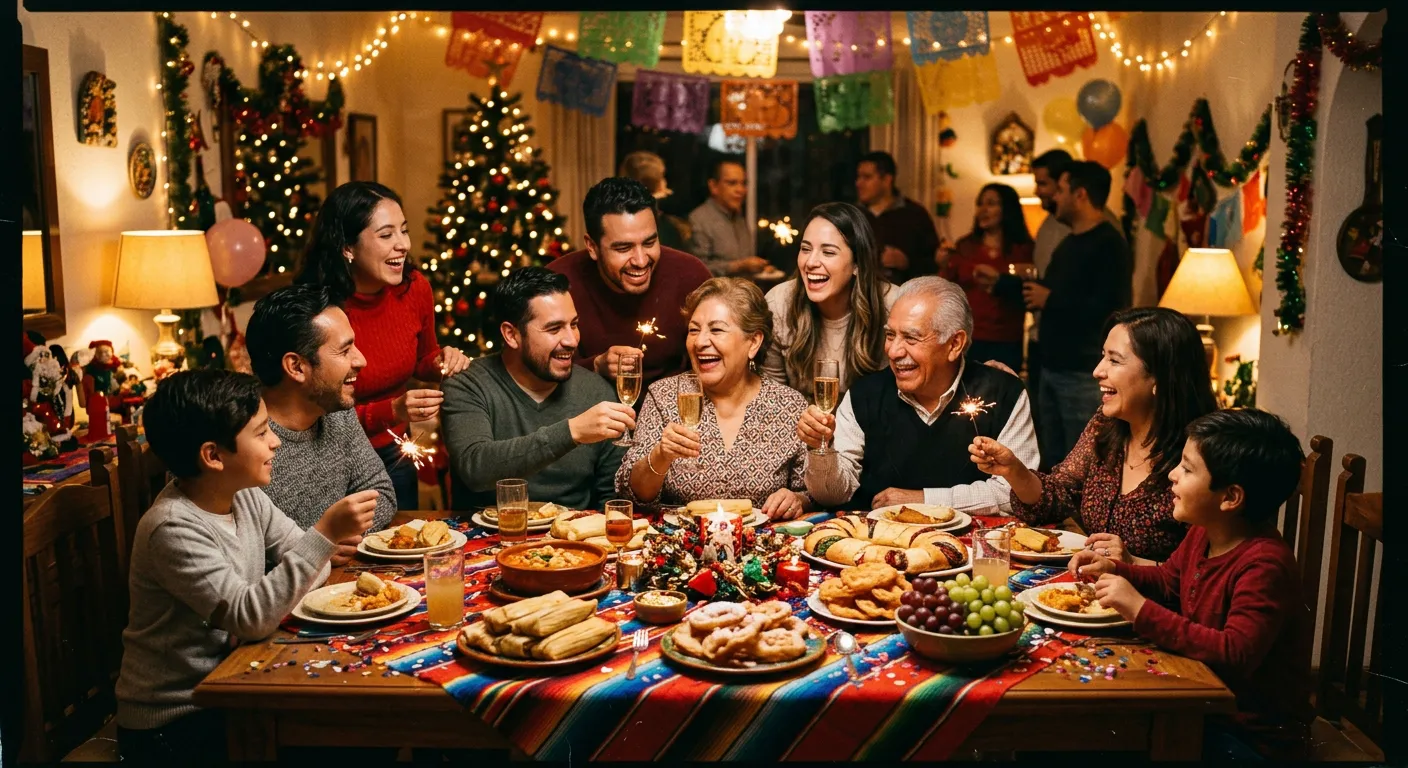 Una calida celebracion hispana de Ano Nuevo con familia y amigos