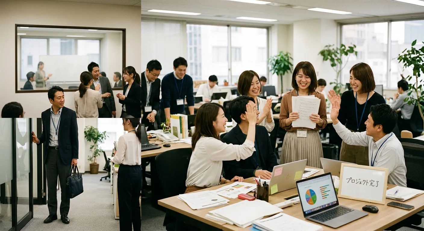 Varias escenas de trabajo japonesas donde se reconoce el esfuerzo