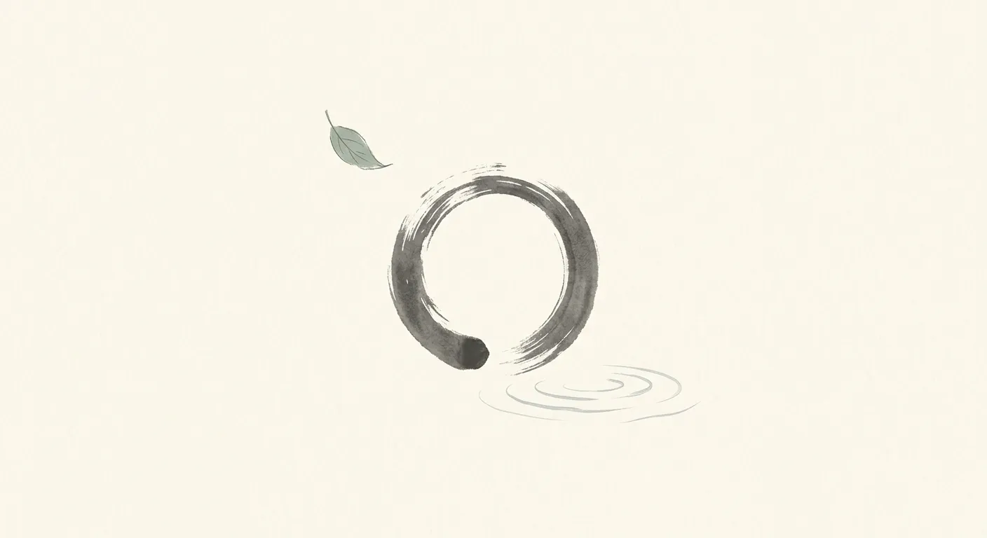 Ilustración minimalista de un círculo ensō zen rodeado de espacio vacío, la estética del vacío japonés
