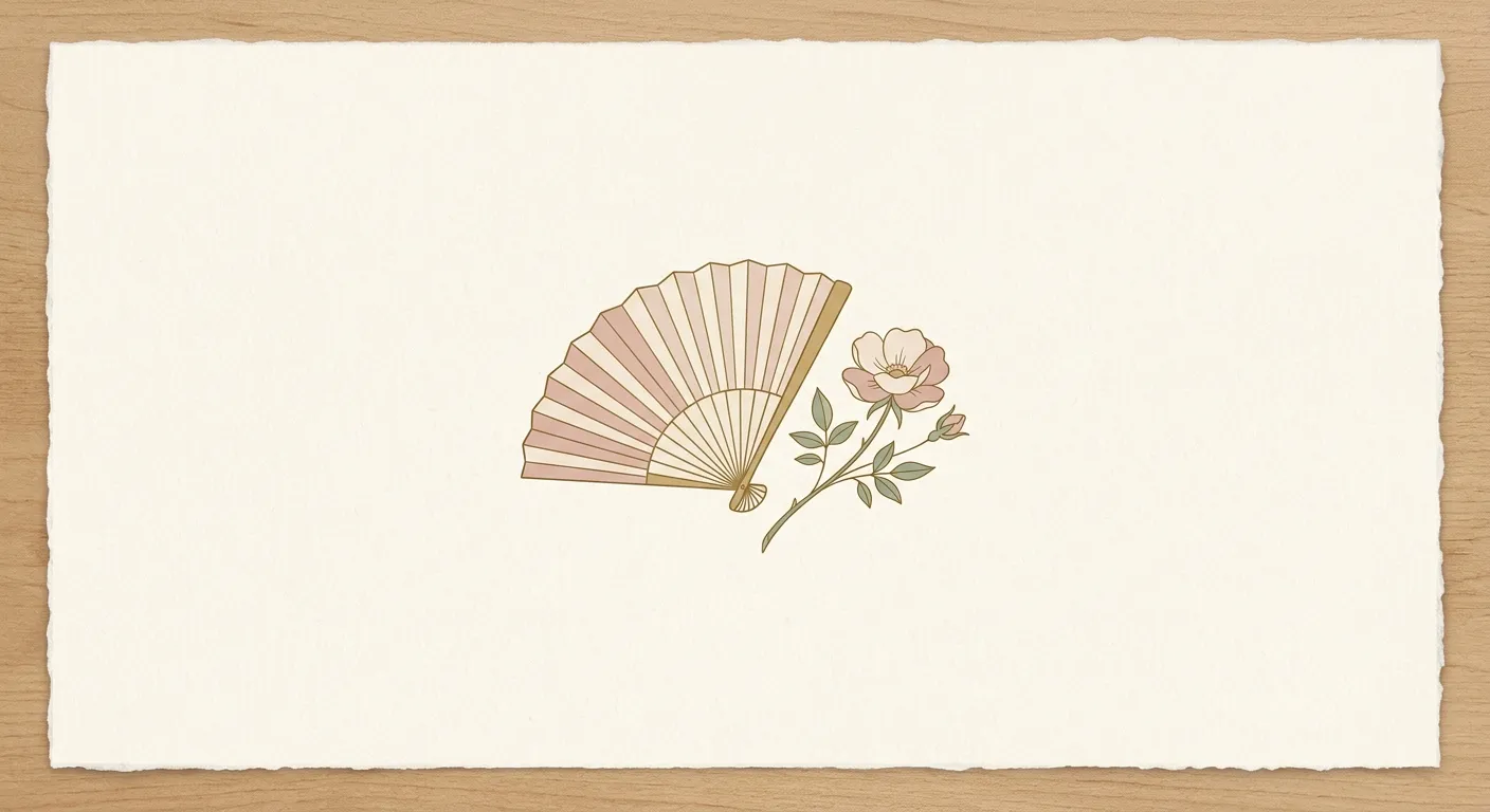Ilustración minimalista de un abanico junto a una flor, lo que el rakugo y las geishas enseñan