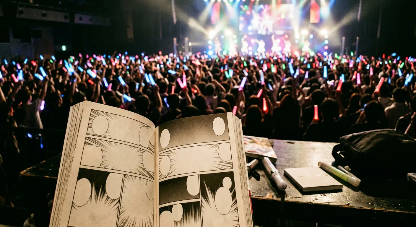 Una escena generica de manga e idols que evoca la cultura pop japonesa