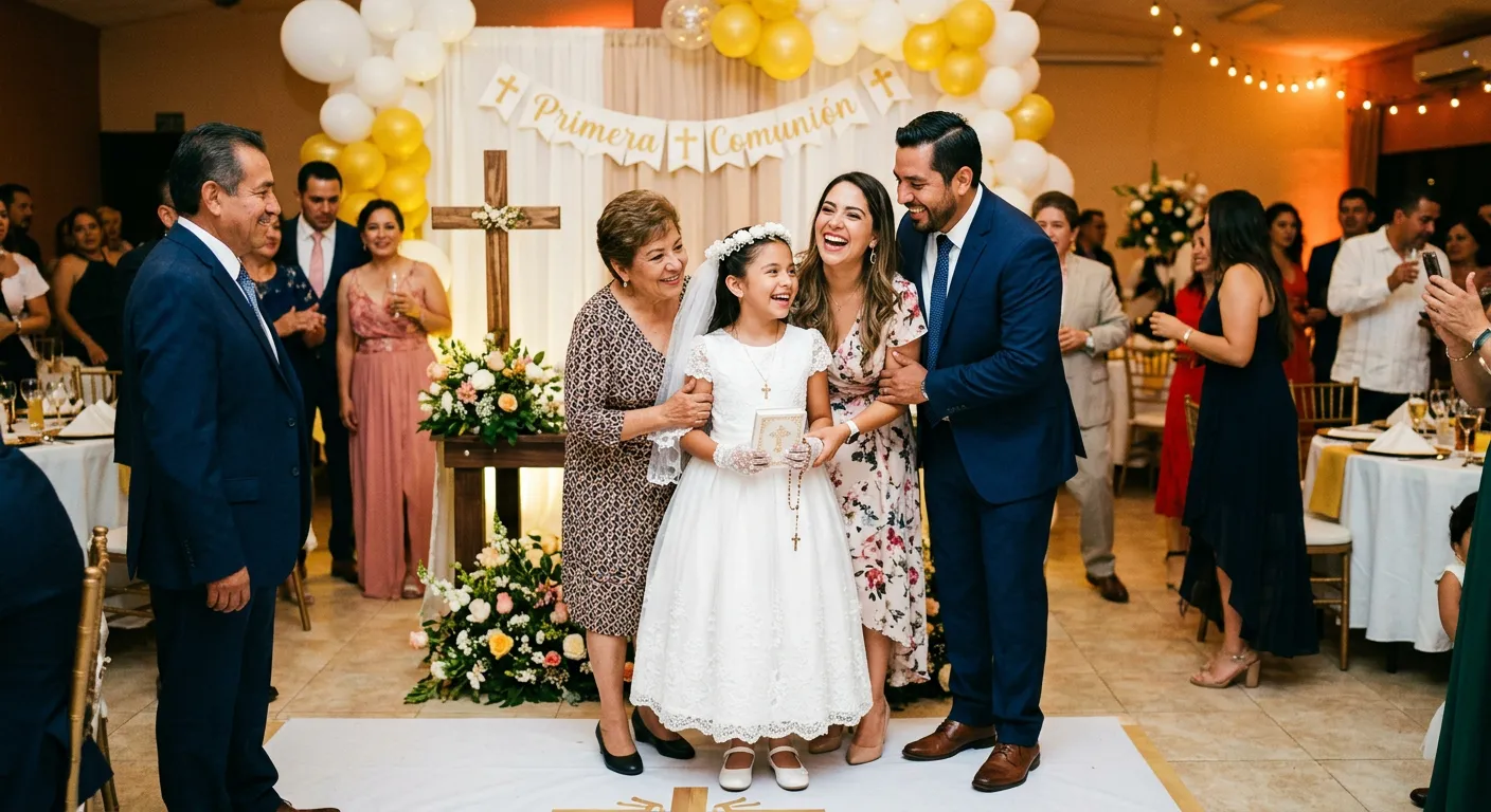 Una familia hispana celebra un rito de crecimiento infantil