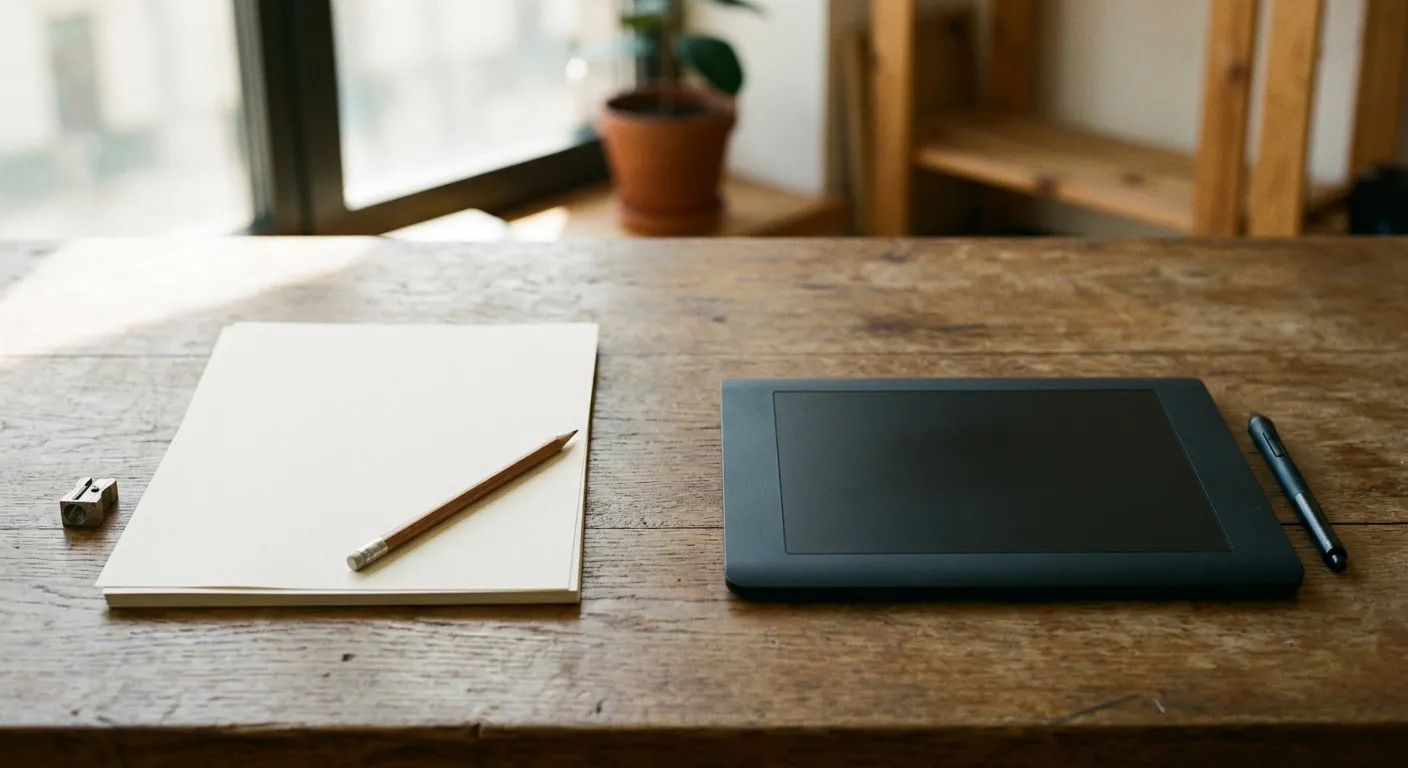 Un lapiz tradicional frente a una tableta digital, dos filosofias de animacion