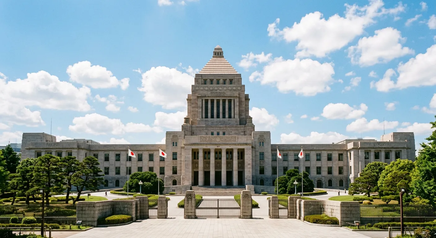 La fachada del edificio de la Dieta Nacional de Japon bajo un cielo claro