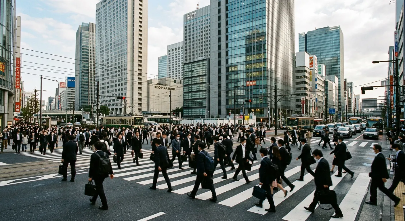 El distrito financiero de Tokio con oficinistas entre rascacielos