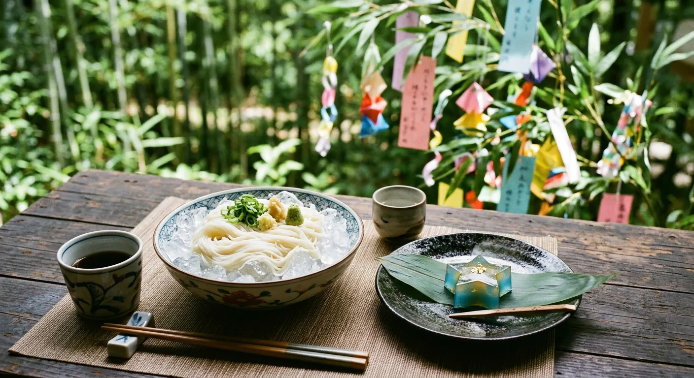La mesa del Tanabata, somen y dulces