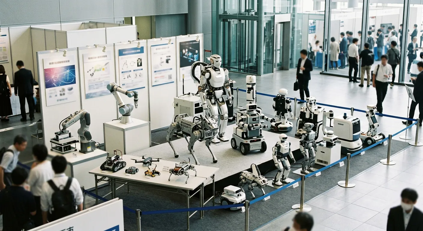 Robots de muchas formas y tamanos en una exposicion tecnologica