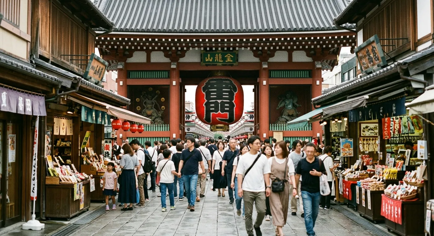 Distrito histórico del este de Tokio con su puerta de templo y farolillo rojo, el corazón histórico