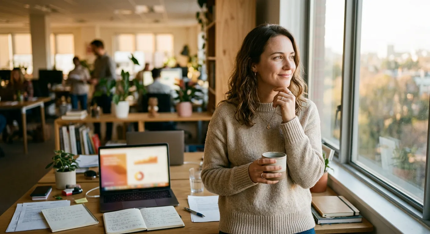 Una persona reflexiona con calma sobre el sentido de su trabajo