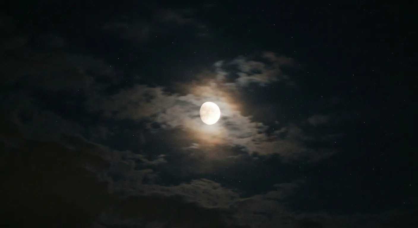 La luna brilla velada por finas nubes en el cielo nocturno