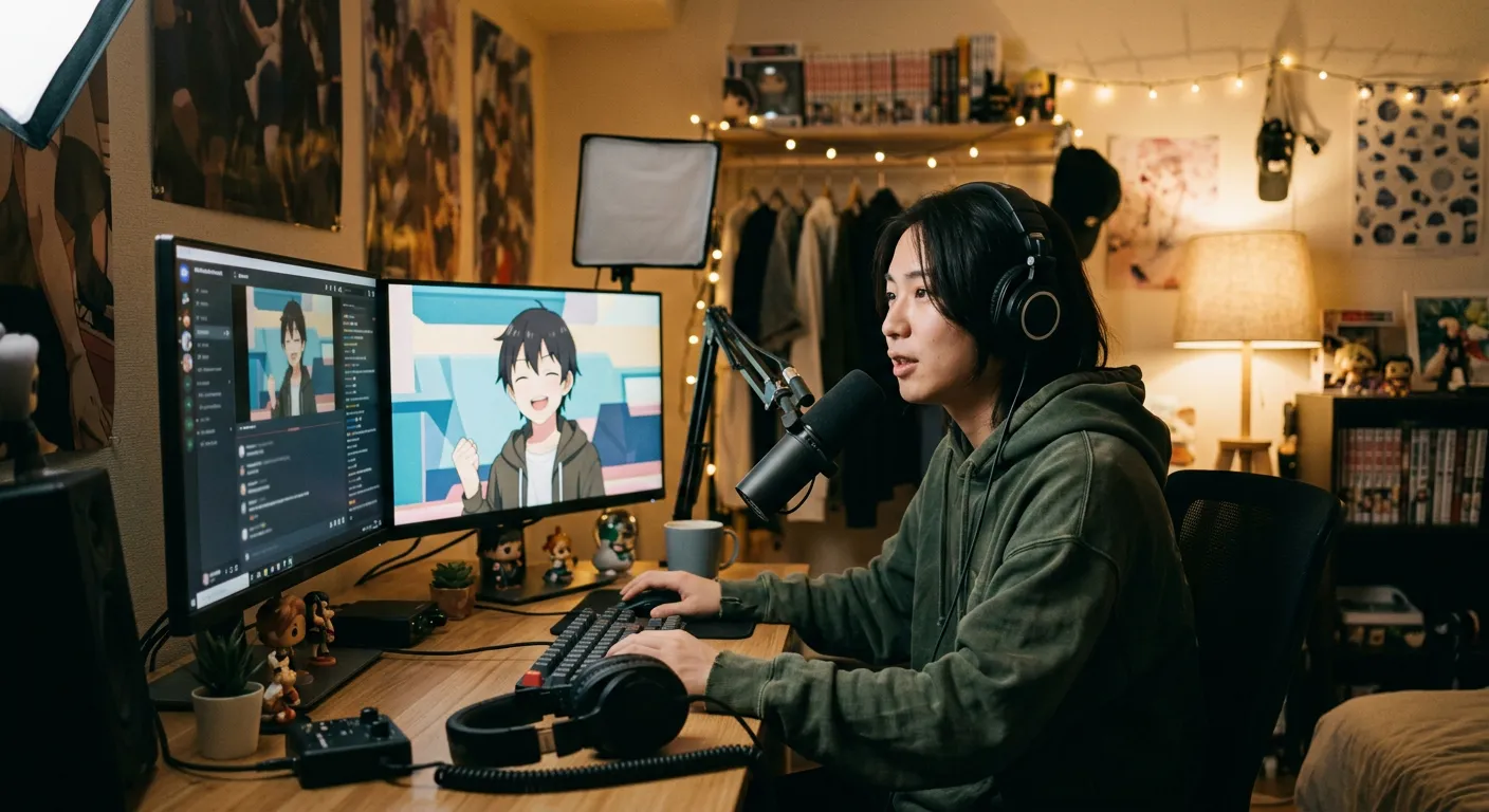 Un joven japones transmite solo desde casa con su avatar generico