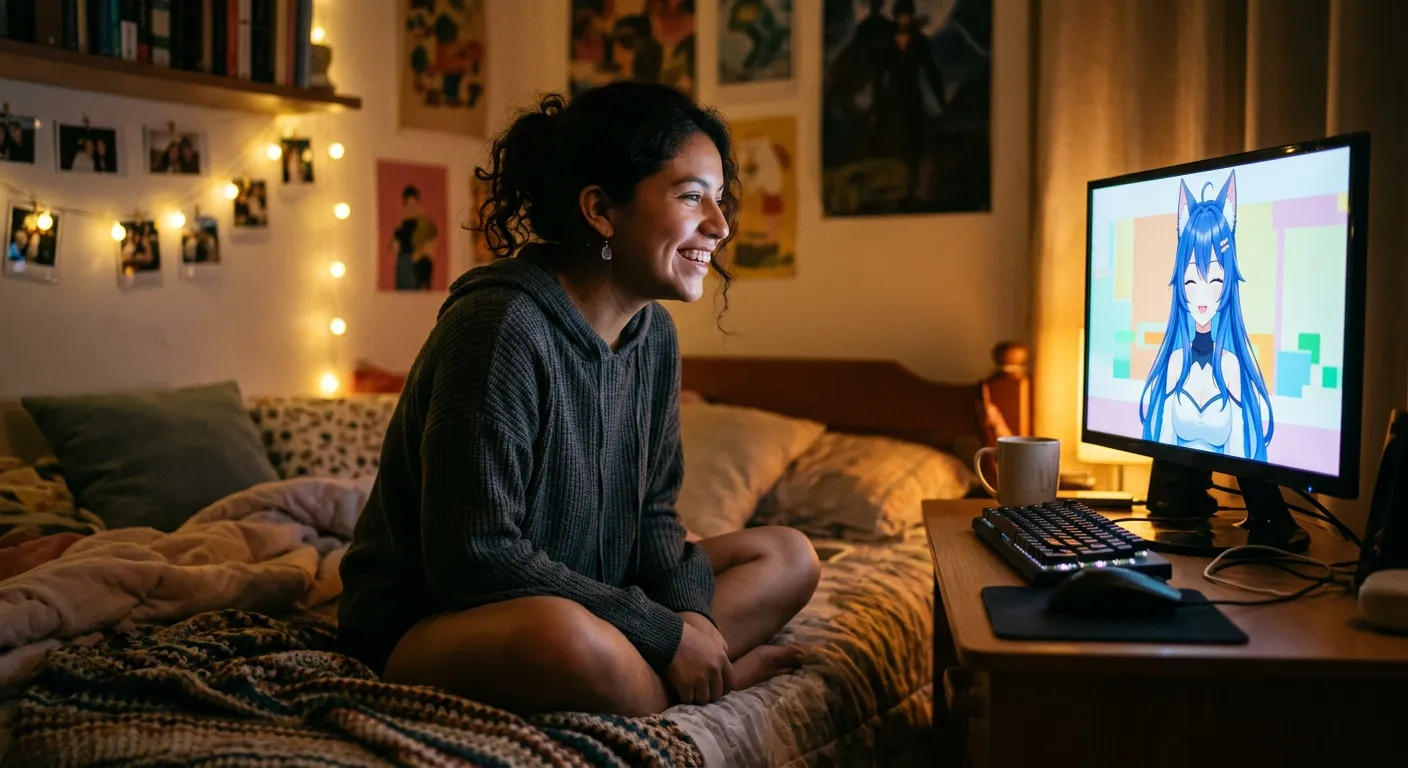 Un fan latinoamericano ve a un streamer virtual con un avatar generico