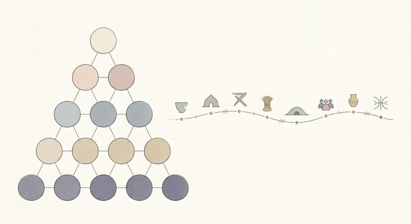 Ilustración minimalista de una estructura organizativa y línea de tiempo, la yakuza: organización e historia