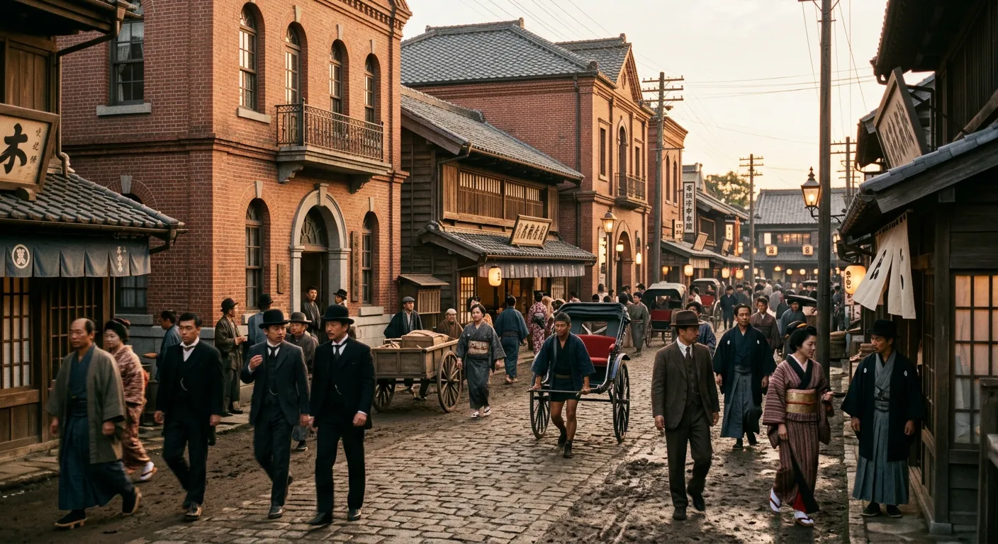 Una calle de la era Meiji que mezcla lo occidental y lo japones