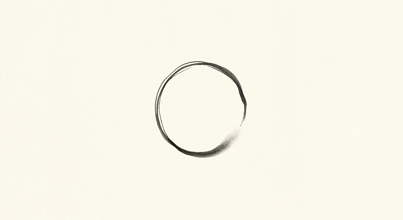Ilustración minimalista de un círculo ensō zen pintado de un solo trazo, qué es el zen: una revolución dentro del budismo